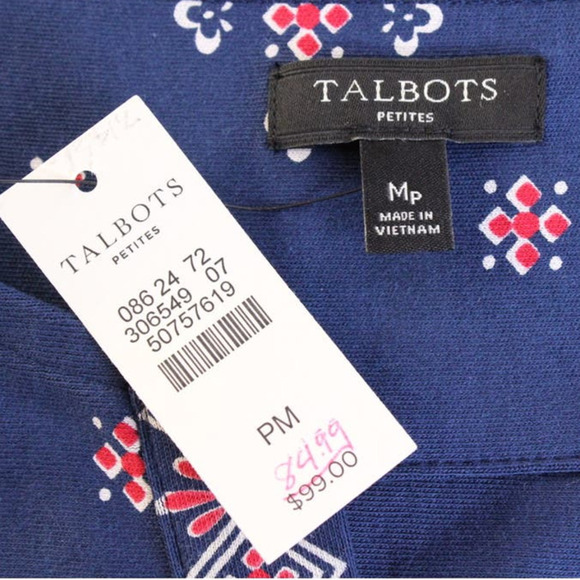 TALBOTS Shift Dress V-neck 100% Cotton in Navy Blue Women's Medium Petite - Picture 9 of 10